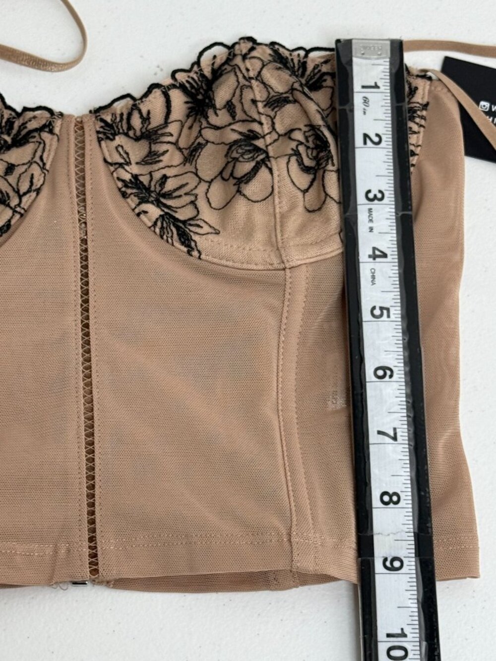 White Fox Nude Black Floral Lace Corset Bustier Crop Top S - Picture 6 of 11